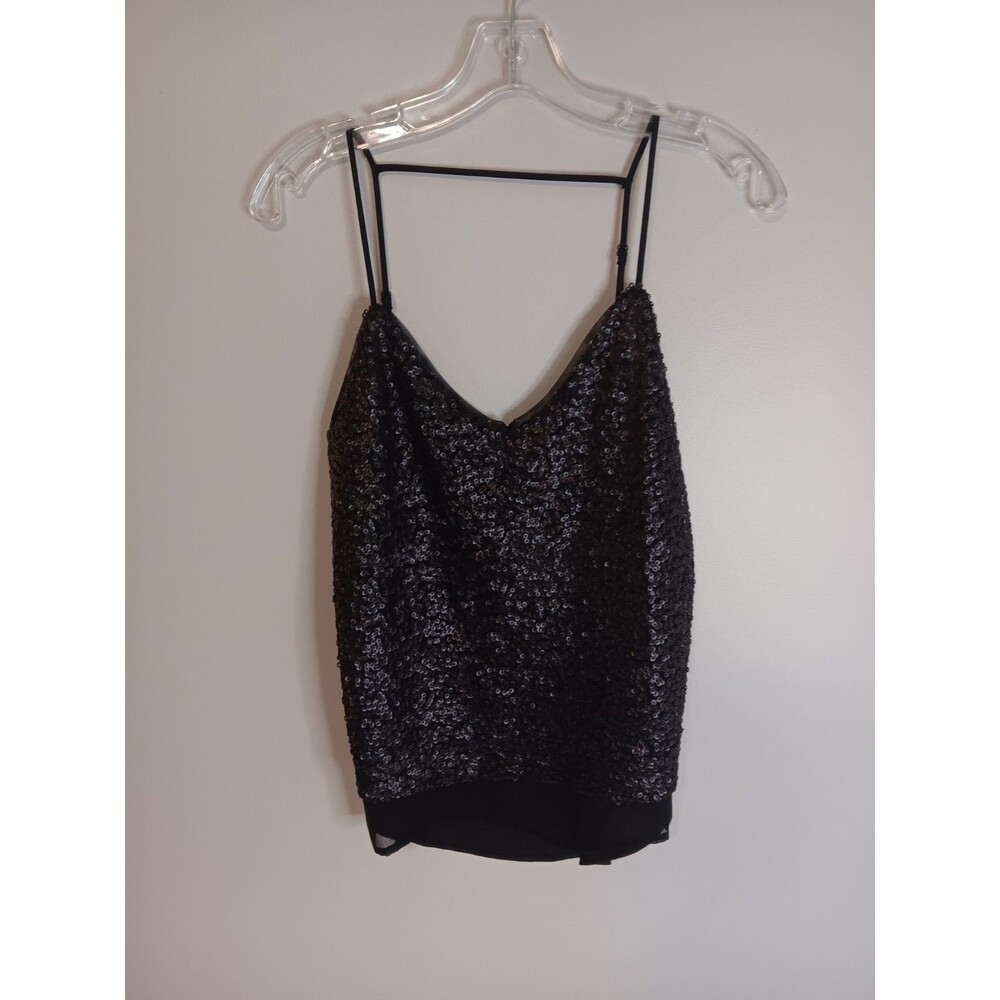 New Bisou Bisou Sequin Cami Tank Top Black Sz XS